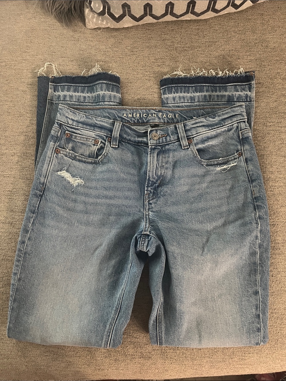 American Eagle Outfitters Women's Medium Blue Distressed Straight Leg Jeans